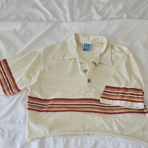 OP Cream Polo with Red and Brown Stripes